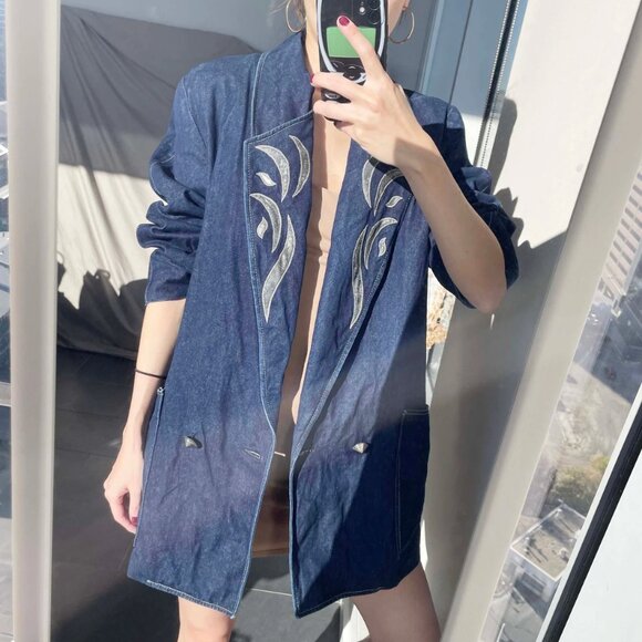 Vintage Jackets & Blazers - Vintage Embroidered Denim Jacket: Oversized 90s Jean Coat (M-XL)